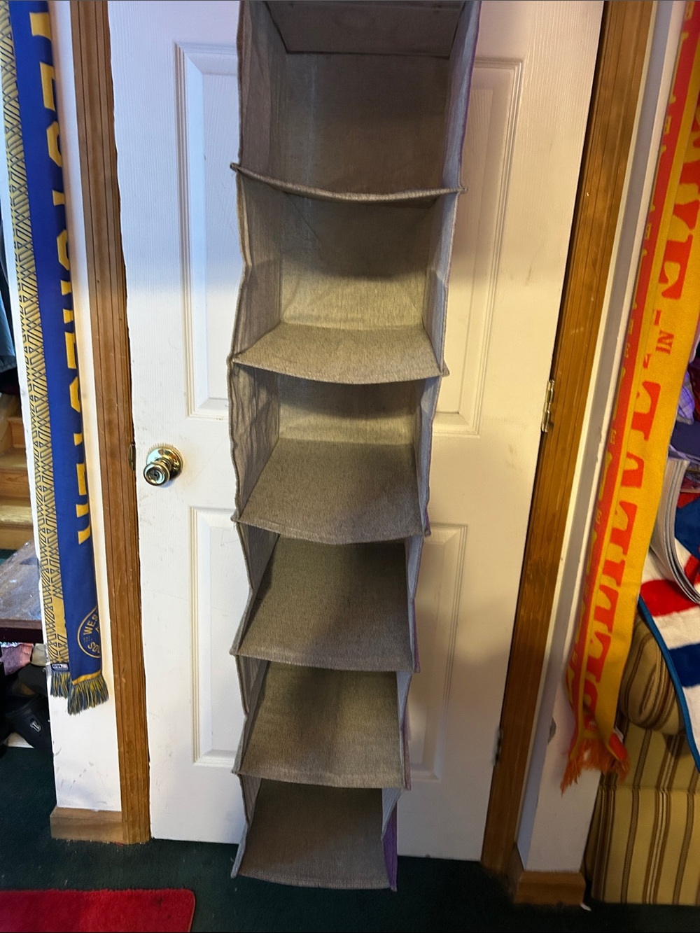 Gray Hanging Closet Organizer Shelves - Neutral Fabric Storage